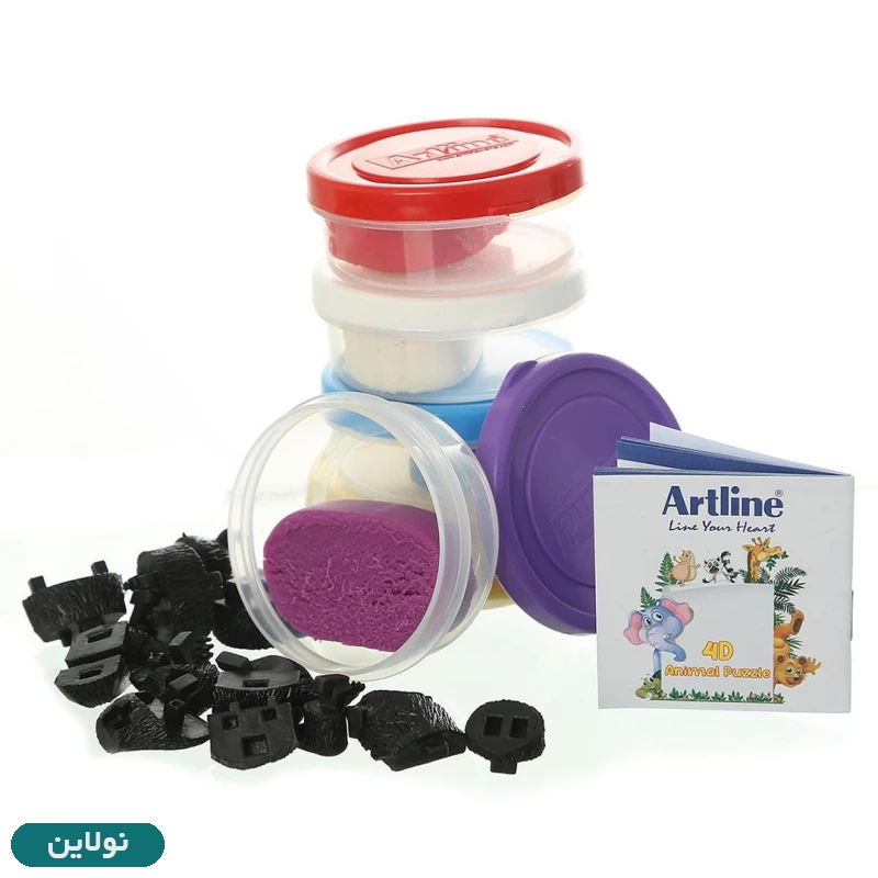 قیمت و خرید خمیر بازی 5 رنگ ظرفی آرت لاین به همراه پازل سه بعدی حیوانات کد 802C5 | نولاین