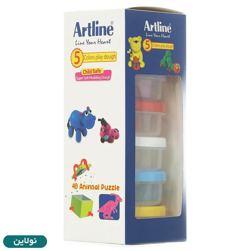 قیمت و خرید خمیر بازی 5 رنگ ظرفی آرت لاین به همراه پازل سه بعدی حیوانات کد 802C5 | نولاین
