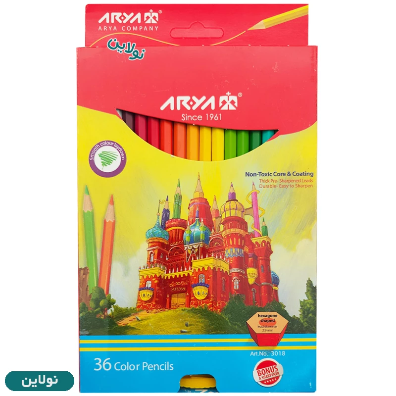 قیمت و خرید مداد رنگی 36 رنگ آریا جعبه مقوایی به همراه تراش هدیه کد 3018 | نولاین