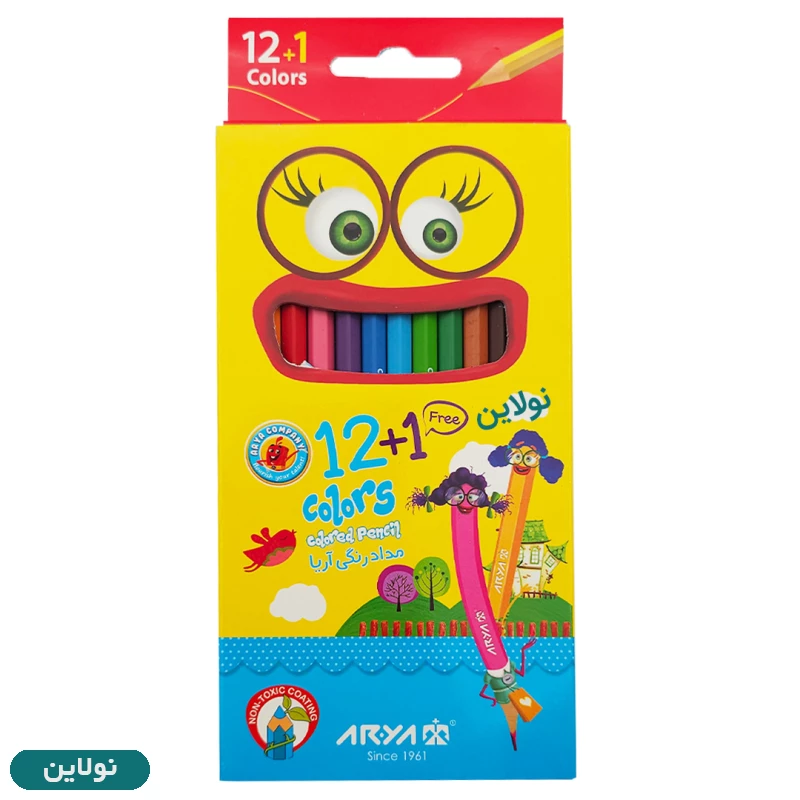 قیمت و خرید مداد رنگی 1 + 12 رنگ آریا جعبه مقوایی تخت کد 3016 | نولاین
