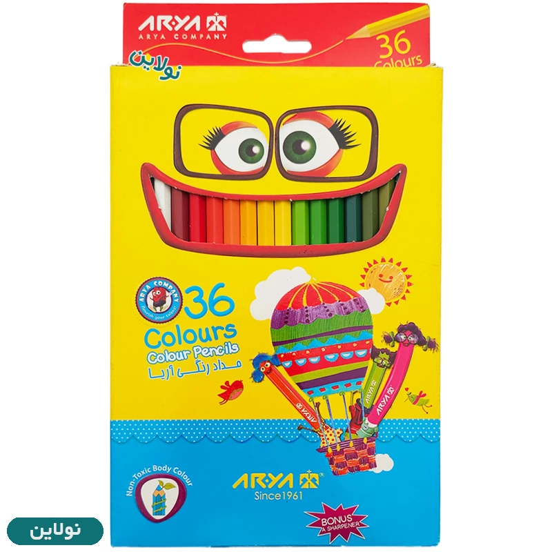 قیمت و خرید مداد رنگی 36 رنگ آریا جعبه مقوایی به همراه تراش هدیه کد 3018 | نولاین