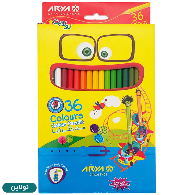 قیمت و خرید مداد رنگی 36 رنگ آریا جعبه مقوایی به همراه تراش هدیه کد 3018 | نولاین
