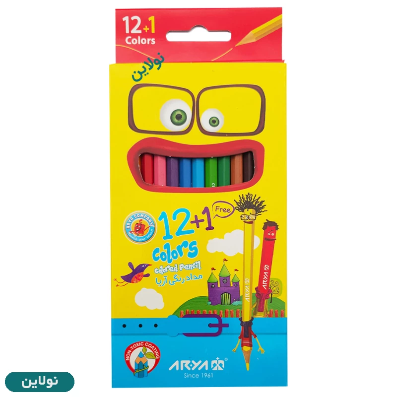 قیمت و خرید مداد رنگی 1 + 12 رنگ آریا جعبه مقوایی تخت کد 3016 | نولاین