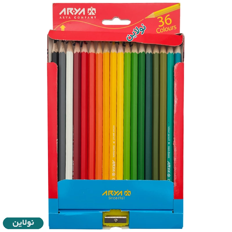 قیمت و خرید مداد رنگی 36 رنگ آریا جعبه مقوایی به همراه تراش هدیه کد 3018 | نولاین
