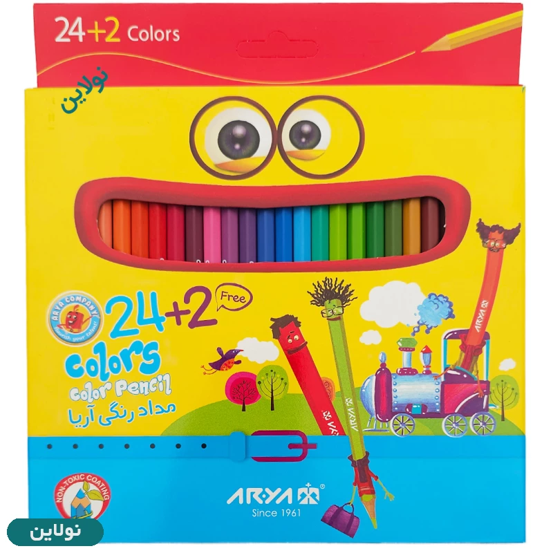 قیمت و خرید مداد رنگی 2 + 24 رنگ آریا جعبه مقوایی کد 3017 | نولاین