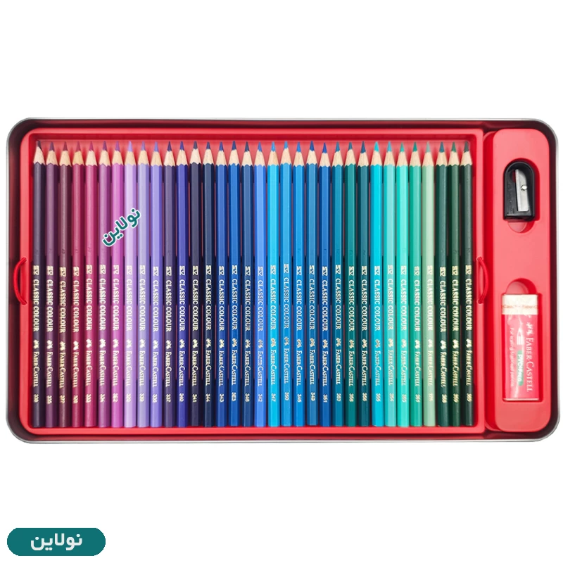 قیمت و خرید مداد رنگی 100 رنگ کلاسیک فابر کاستل جعبه فلزی به همراه تراش و پاک کن کد 115805 | نولاین