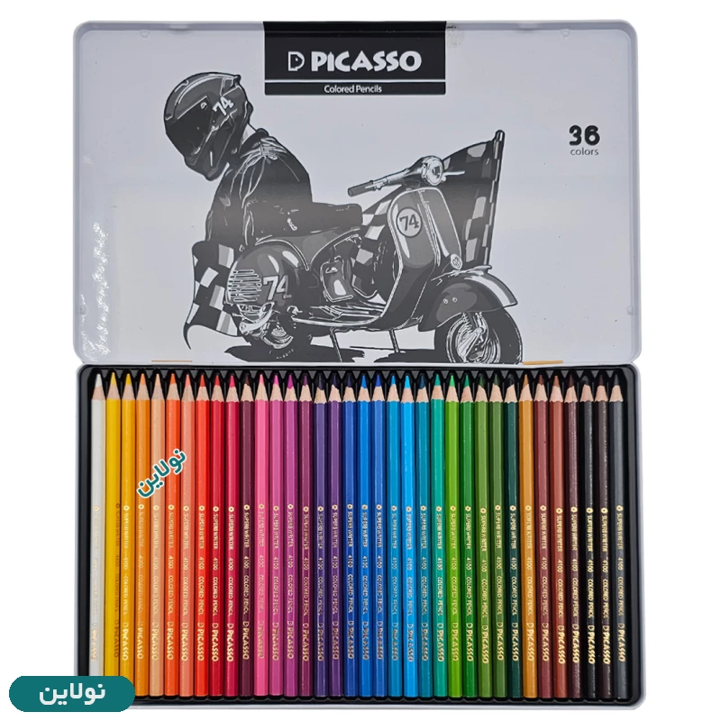 قیمت و خرید مداد رنگی 36 رنگ پیکاسو جعبه فلزی طرح موتور کد GOL36-T | نولاین