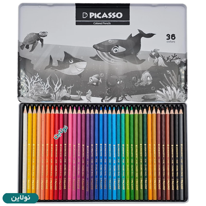 قیمت و خرید مداد رنگی 36 رنگ پیکاسو جعبه فلزی طرح اقیانوس کد GOL36-T | نولاین