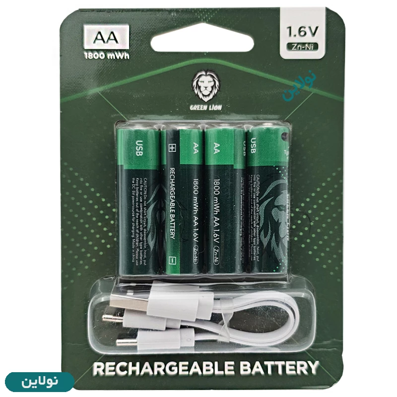 قیمت و خرید باتری قلم شارژی گرین لاین بسته 4 عددی ظرفیت 1800mWh مدل AA1.6v Zn-Ni | نولاین