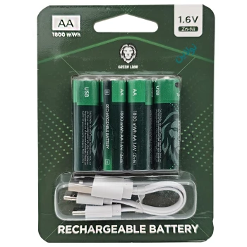 باتری قلم شارژی گرین لاین بسته 4 عددی ظرفیت 1800mWh مدل AA1.6v Zn-Ni | نولاین