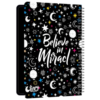 دفتر بلک ژورنال کاغذ مشکی طرح کهکشانی معجزه believe in miracle مستر راد کد 1700 | نولاین