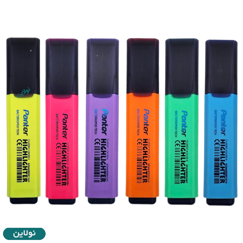 قیمت و خرید ماژیک هایلایتر مدل علامت زن پنتر بسته 6 عددی سری فلورسنت کد CH-511 | نولاین