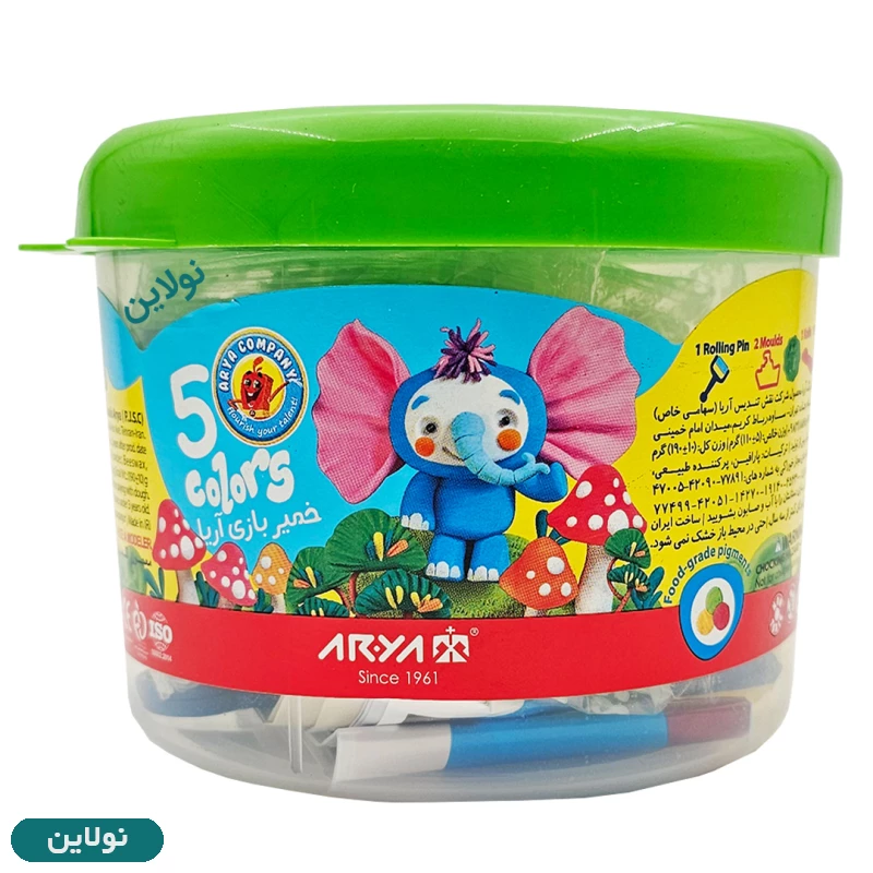 قیمت و خرید خمیر بازی سطلی 5 رنگ ابزار دار آریا کد 1062 | نولاین