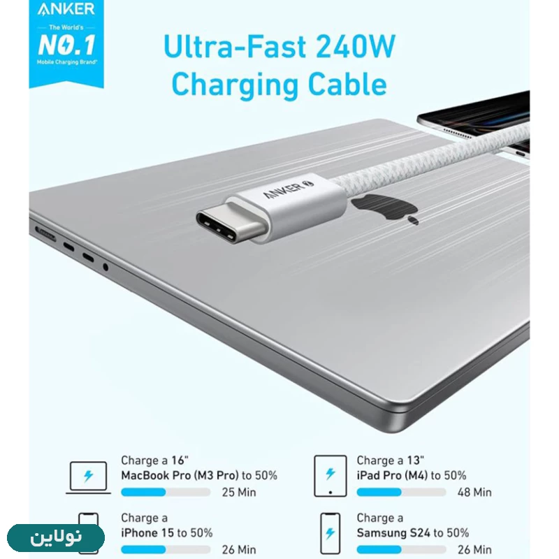 قیمت و خرید کابل شارژ فست type-c به type-c انکر 240W مدل Zolo Cable A8060 | نولاین