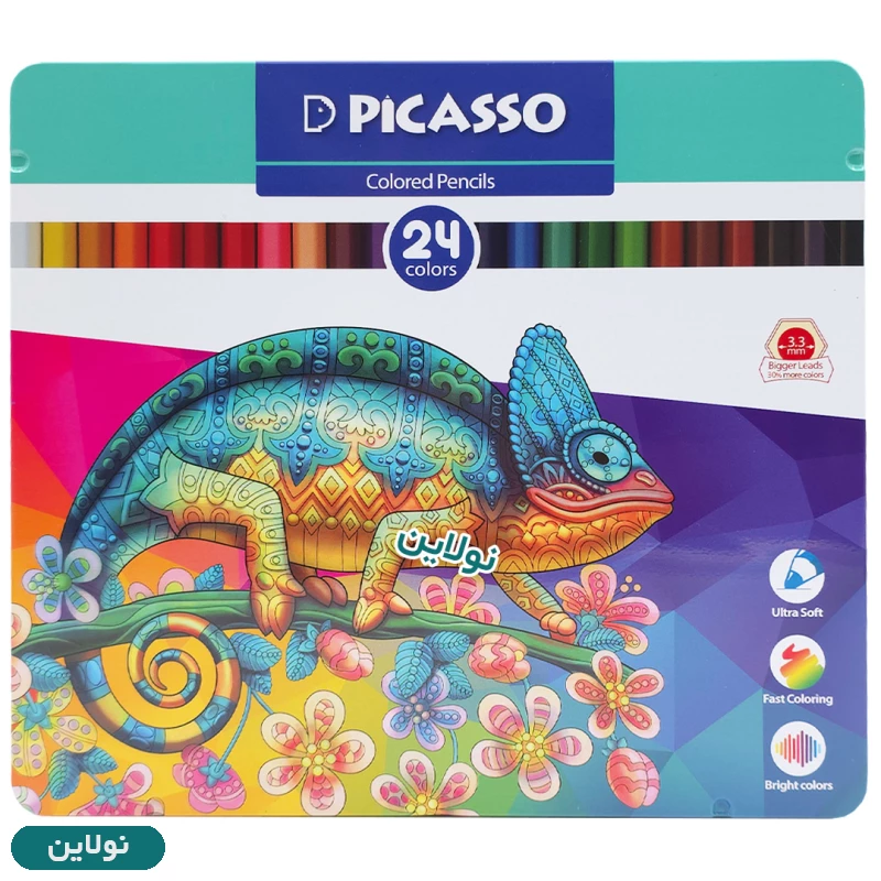 قیمت و خرید مداد رنگی 24 رنگ پیکاسو جعبه فلزی کد GOL24-T | نولاین