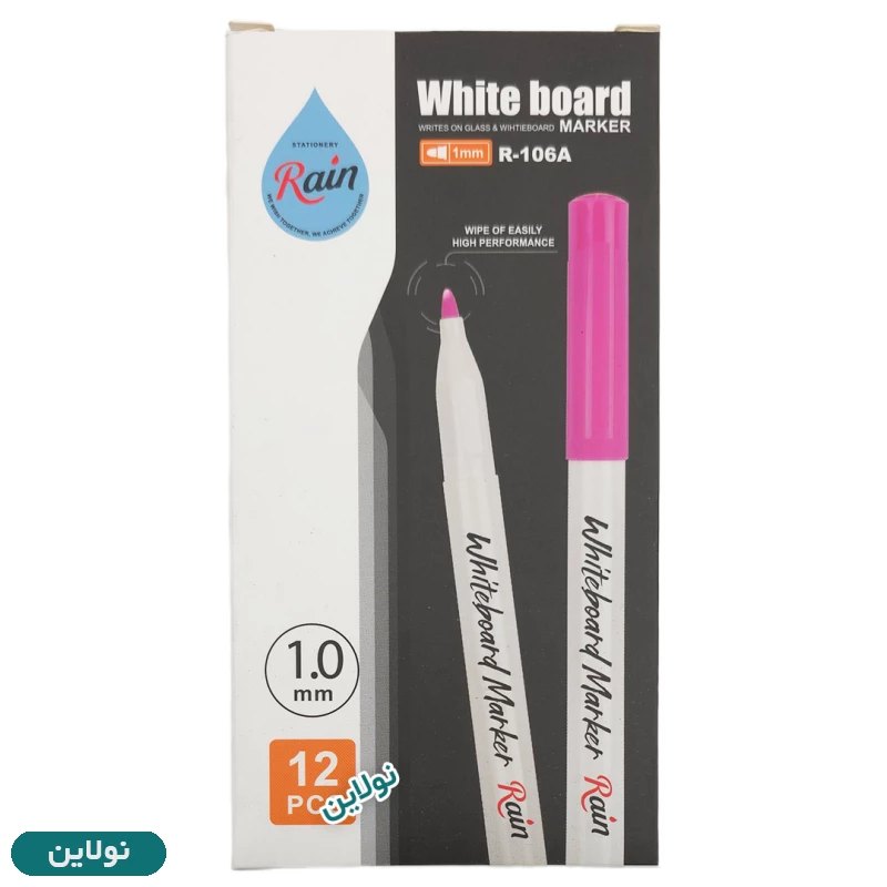 قیمت و خرید ماژیک وایت برد رنگی سر گرد رین Rain بسته 12 عددی کد R-106A | نولاین
