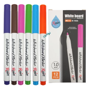ماژیک وایت برد رنگی سر گرد رین Rain بسته 12 عددی کد R-106A | نولاین