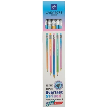 مداد مشکی اتودی سی کلاس مدل استریپد everlast striped ضخامت 2 میلی متری بسته 10 عددی + تراش | نولاین