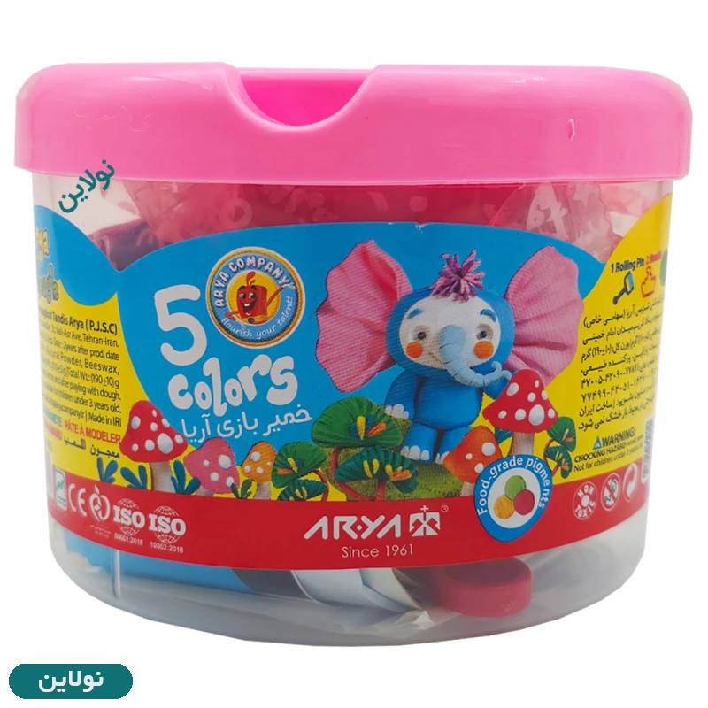 قیمت و خرید خمیر بازی سطلی 5 رنگ ابزار دار آریا کد 1062 | نولاین