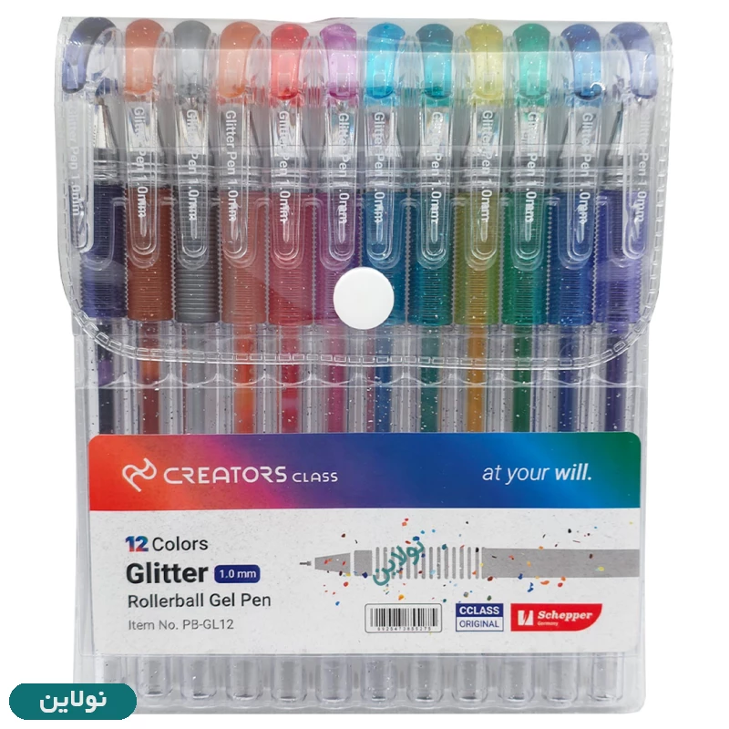 قیمت و خرید خودکار اکلیلی 12 رنگ سی کلاس مدل Gliiter کد PB-GL12 ضخامت 1 میلی متری | نولاین