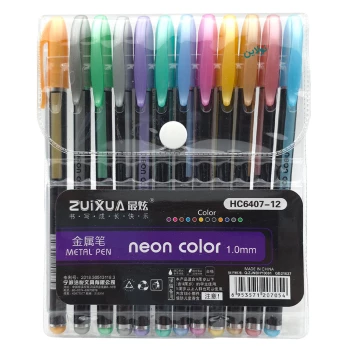 خودکار 12 رنگ متالیک Zuixua ضخامت 1 میلی متری مدل neon metal pen کد HP6407-12 | نولاین