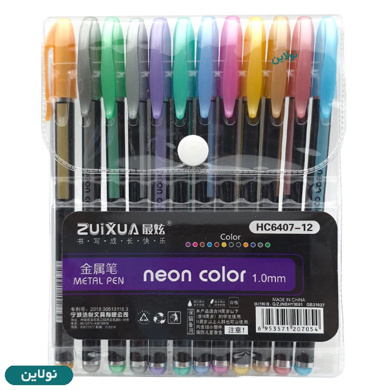 قیمت و خرید خودکار 12 رنگ متالیک Zuixua ضخامت 1 میلی متری مدل neon metal pen کد HP6407-12 | نولاین
