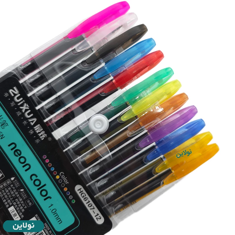 قیمت و خرید خودکار اکلیلی 12 رنگ Zuixua ضخامت 1 میلی متری مدل neon glitter pen کد HP6107-12 | نولاین