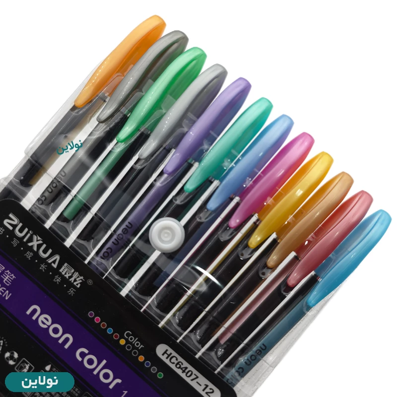 قیمت و خرید خودکار 12 رنگ متالیک Zuixua ضخامت 1 میلی متری مدل neon metal pen کد HP6407-12 | نولاین