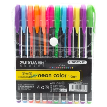 خودکار 12 رنگ فلورسنت Zuixua ضخامت 1 میلی متری مدل neon highlighter pen کد HP6307-12 | نولاین