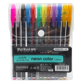 خودکار اکلیلی 12 رنگ Zuixua ضخامت 1 میلی متری مدل neon glitter pen کد HP6107-12 | نولاین