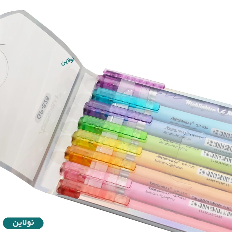 قیمت و خرید روان نویس متالیک و ماژیک هایلایتر 2 سر بسته 8 رنگی مدل GP-828 | نولاین
