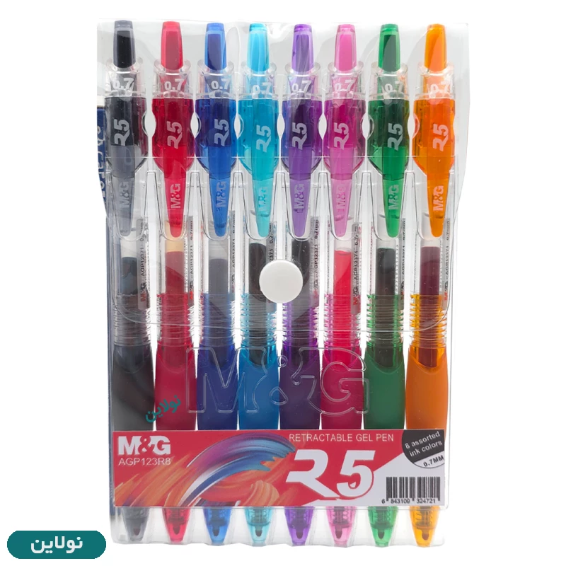 قیمت و خرید خودکار ژله ای فشاری ام اند جی ضخامت 0.7 میلی متری مدل R.5 بسته 8 رنگی کد AGP123R8 | نولاین