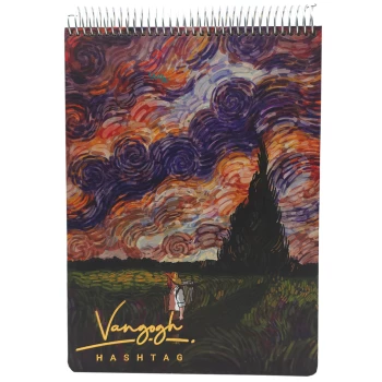 دفتر طراحی 100 برگ جلد سخت هشتگ سیمی سری ونگوک Van gogh طرح 4 کد PC 116 | نولاین