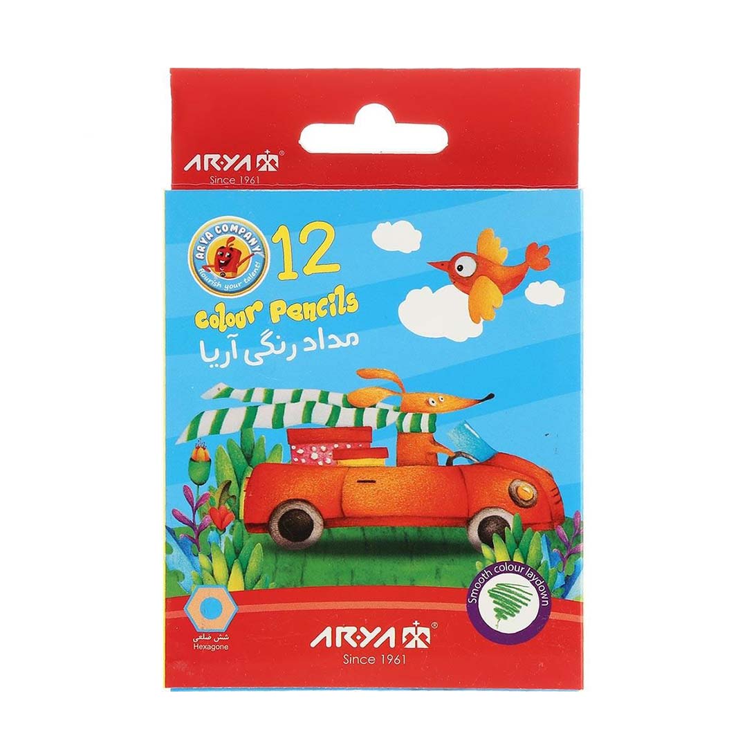 قیمت و خرید مداد رنگی جعبه مقوایی 12 رنگ کوتاه آریا کد 3072 | نولاین