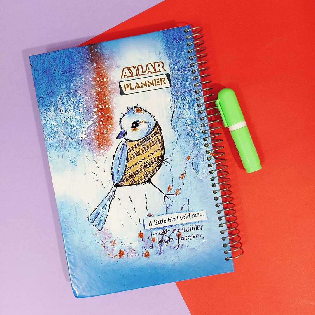 دفتر برنامه ریزی آیلار سیمی جلد سخت طرح آبرنگی پرنده کد P-10 | نولاین