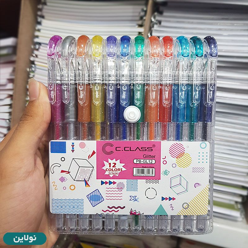قیمت و خرید خودکار اکلیلی 12 رنگ سی کلاس مدل Glitter PB-GL12 ضخامت 1 میلی متری | نولاین