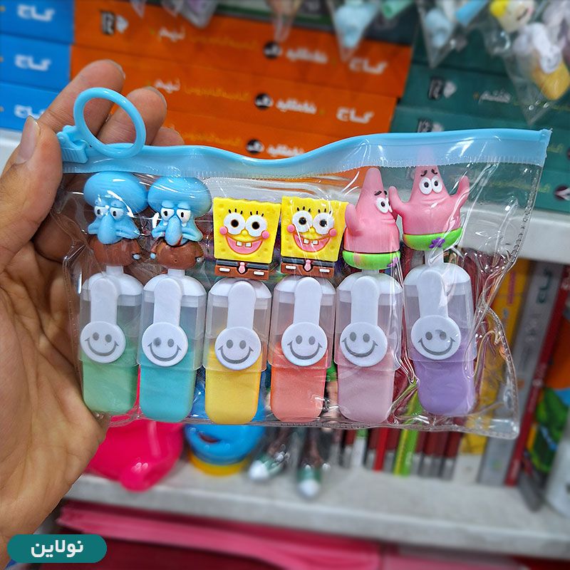 قیمت و خرید ماژیک هایلایتر فانتزی طرح باب اسفنجی بسته 6 عددی | نولاین
