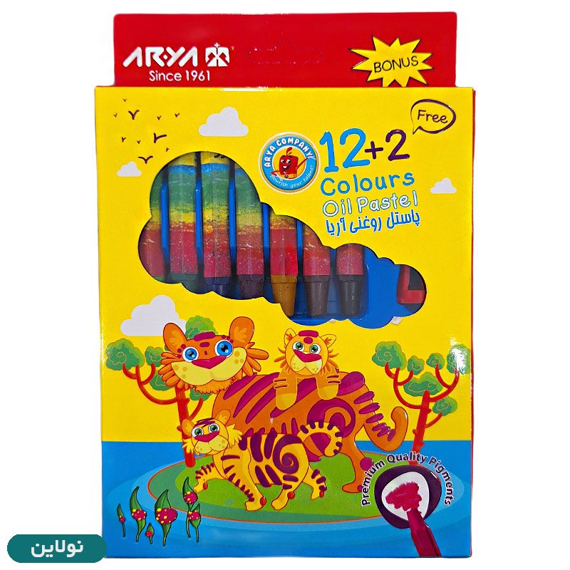 قیمت و خرید پاستل روغنی 2+12 رنگ جعبه مقوایی آریا کد 2027 | نولاین