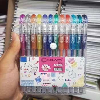 خودکار اکلیلی 12 رنگ سی کلاس مدل Glitter PB-GL12 ضخامت 1 میلی متری | نولاین
