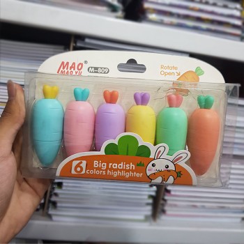 هایلایتر فانتزی طرح هویج رنگی بسته 6 عددی | نولاین