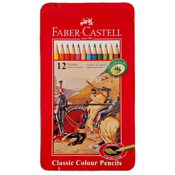 مداد رنگی فابر کاستل کلاسیک 12 رنگ جعبه فلزی تخت | نولاین