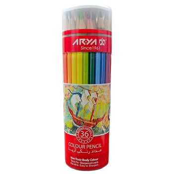 مداد رنگی 36 رنگ آریا قوطی استوانه ای طرح کلاسیک کد 3056 | نولاین